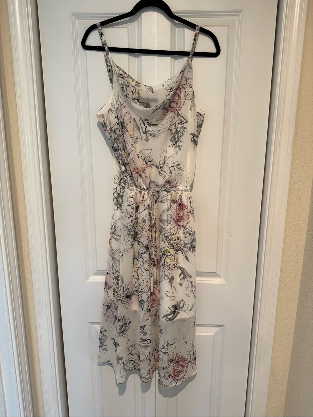 White House Black Market Floral Cowl Neck Midi Dress - White with Pastel Accents
